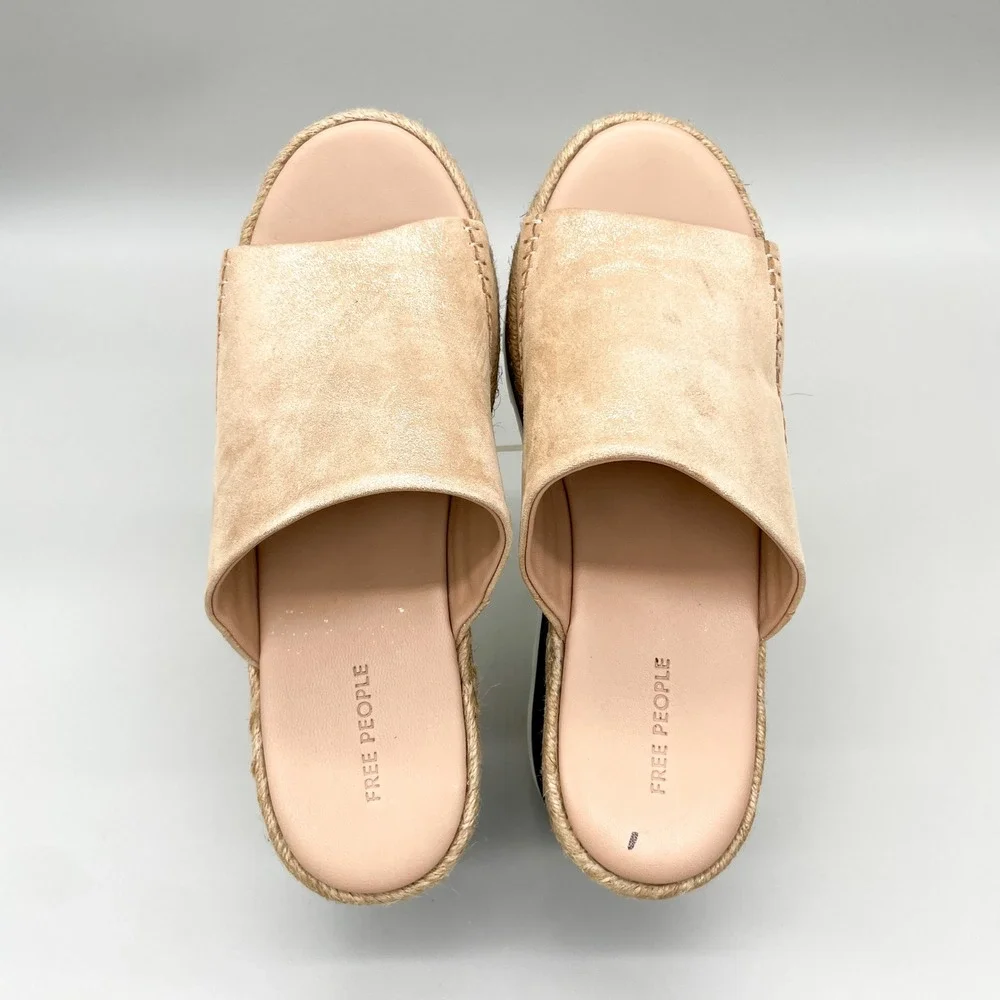 Free People Santorini Espadrille Rose Gold Metallic Suede Platform Sandals 7.5